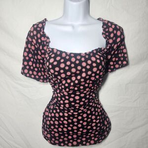Vintage y2k black pink polka dot milkmaid top